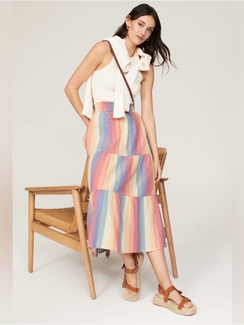 Marine Layer Corinne Maxi Skirt in Bold Rainbow Stripe Sz S